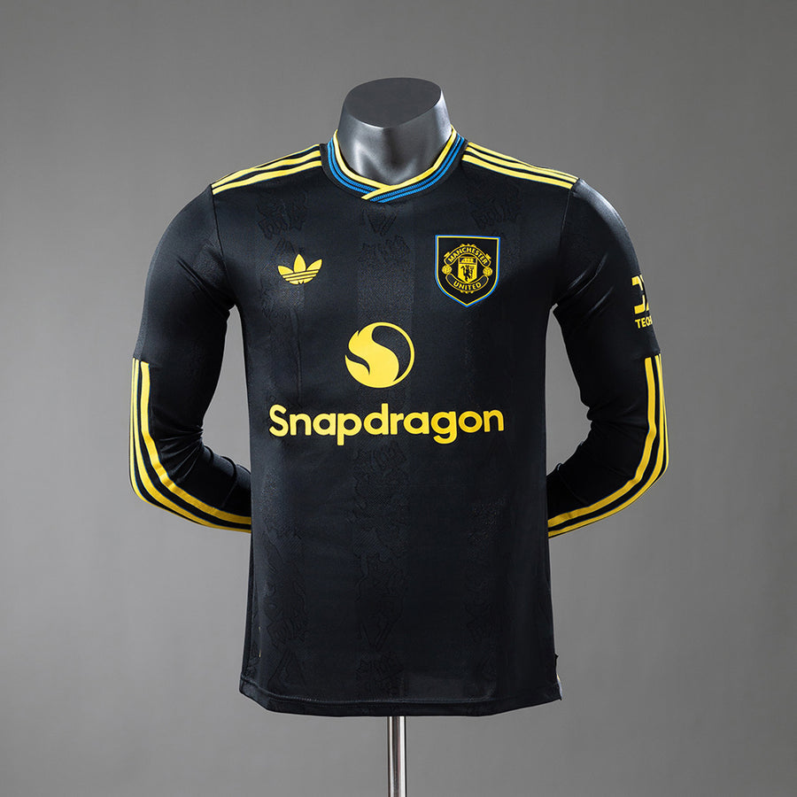 Manchester United Secundária Terceira Versão Jogador Manga Longa Camisa 25/26
