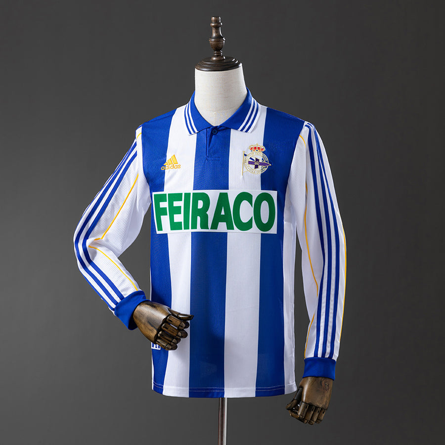 Deportivo La Coruna Principal Retrô Manga Longa Camisa 99/00