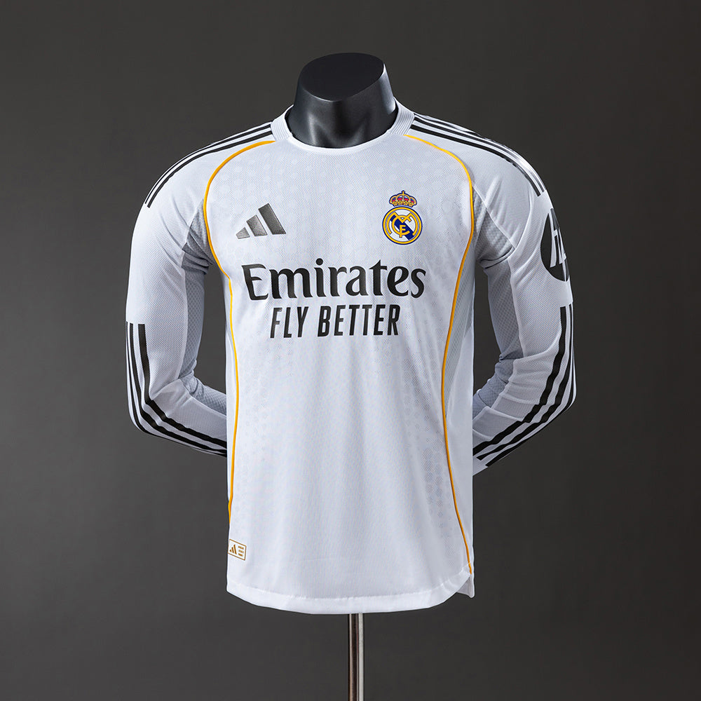 Real Madrid Principal Manga Longa Versão Jogador Camisa 25/26
