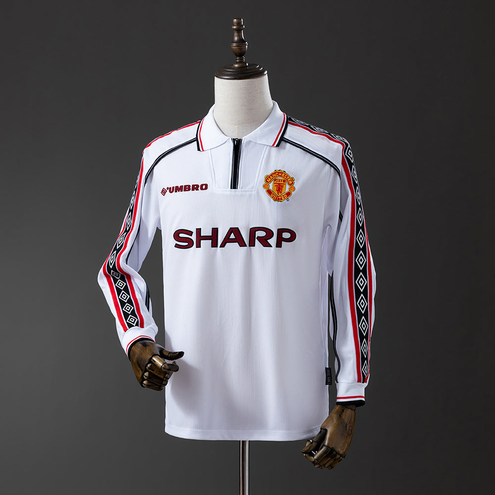 Manchester United Branco Retrô Manga Longa Camisa 98/99