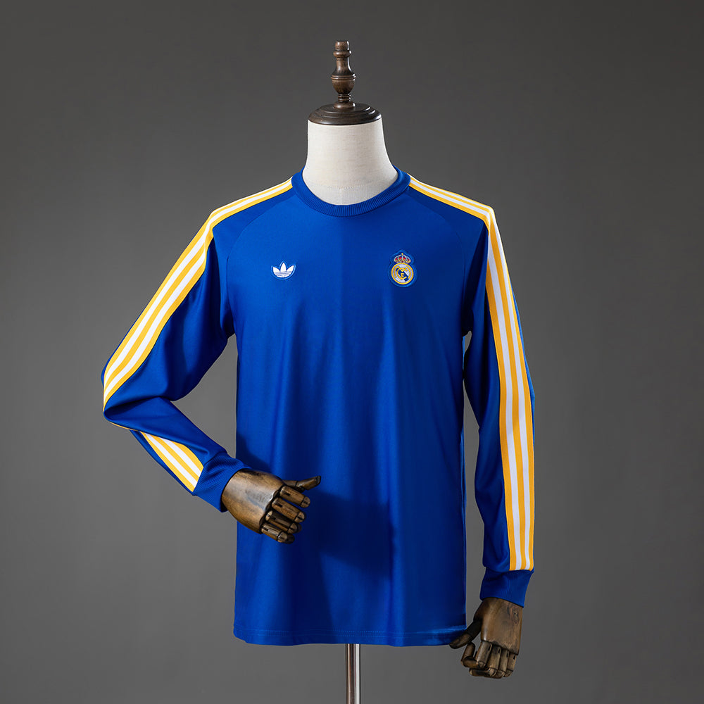Real Madrid Ícones de Arquibancada Azul Manga Longa Camisa