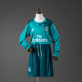 Real Madrid Secundária Terceira Infantil Kit Retrô Manga Longa Camisa 17/18