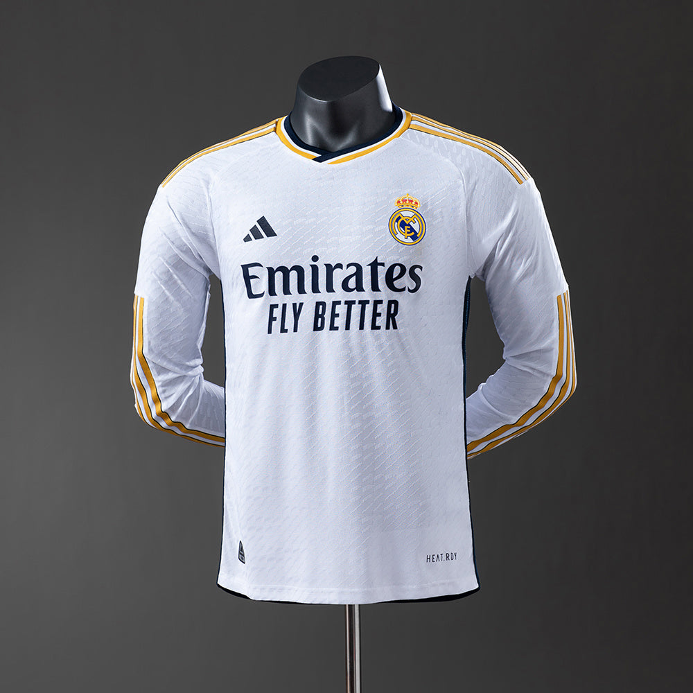 Real Madrid Principal Manga Longa Versão Jogador Camisa 23/24