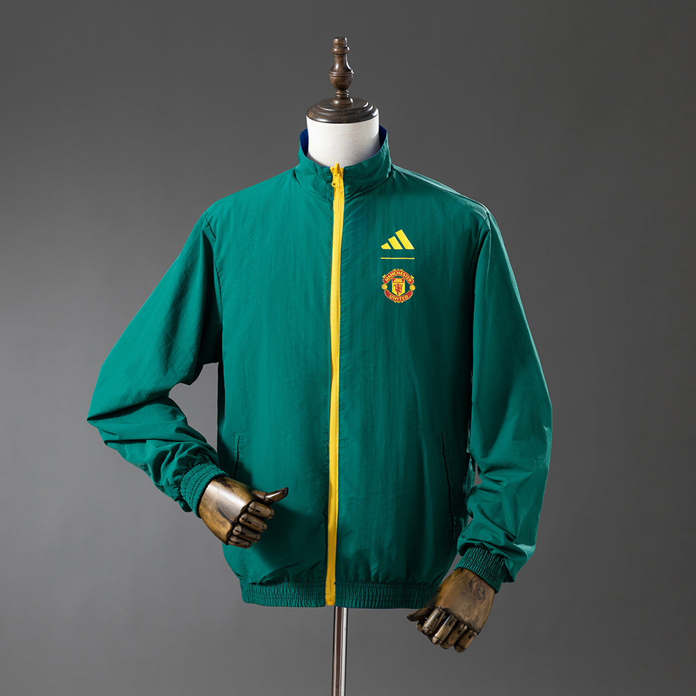 Manchester United Reversible - Azul & B Army Verde Corta Vento Jaqueta