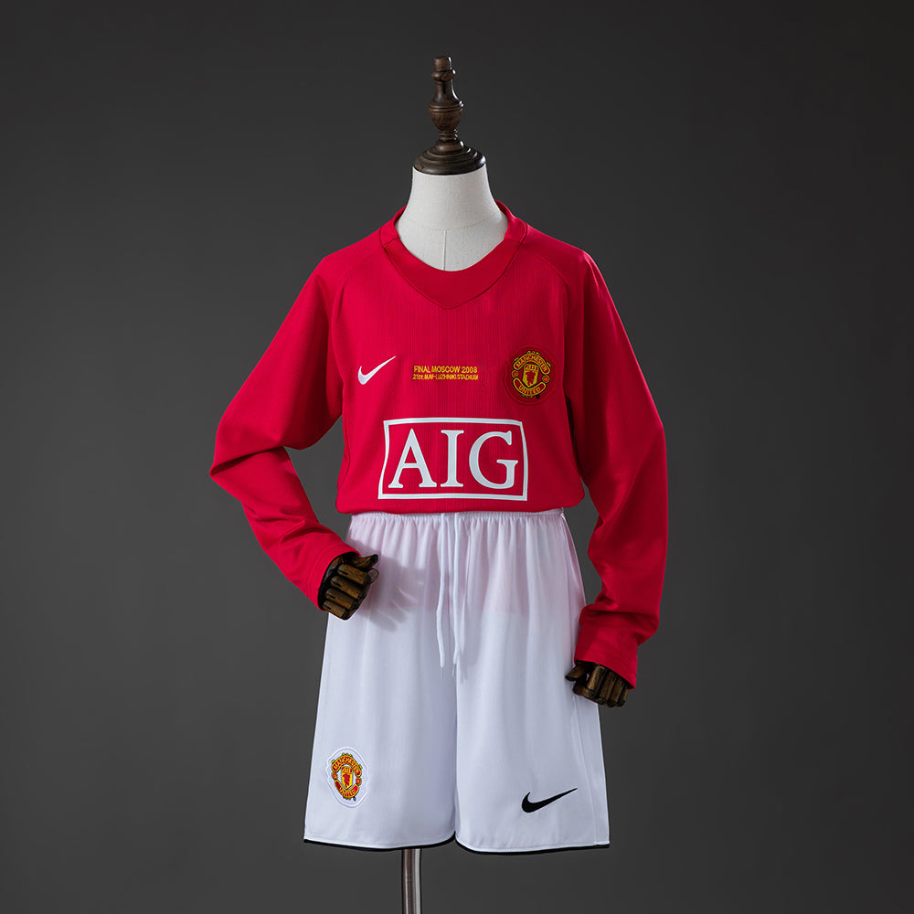 Manchester United Principal Infantil Kit Retrô Manga Longa Camisa 07/08