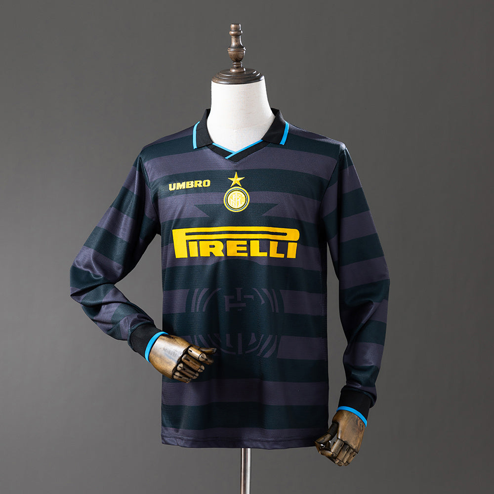 Inter de Milão Secundária Terceira Retrô Manga Longa Camisa 97/98