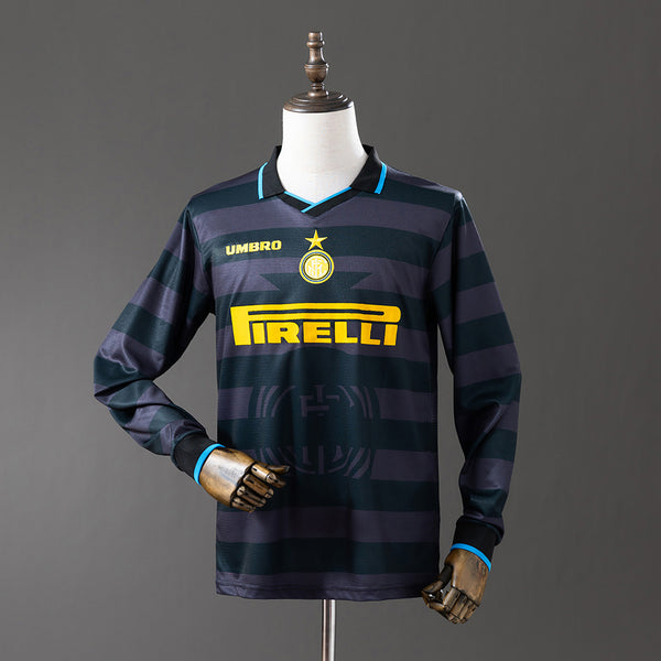 Inter de Milão Secundária Terceira Retrô Manga Longa Camisa 97/98