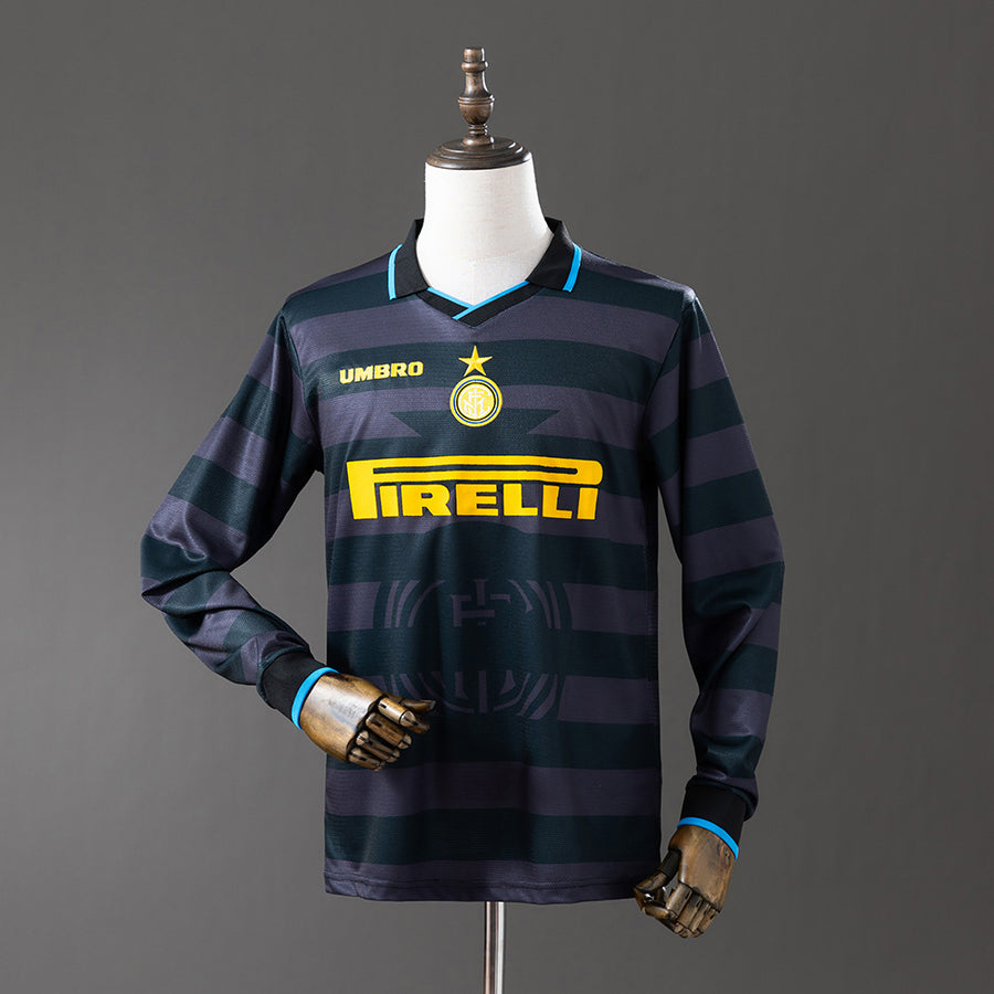 Inter de Milão Secundária Terceira Retrô Manga Longa Camisa 97/98