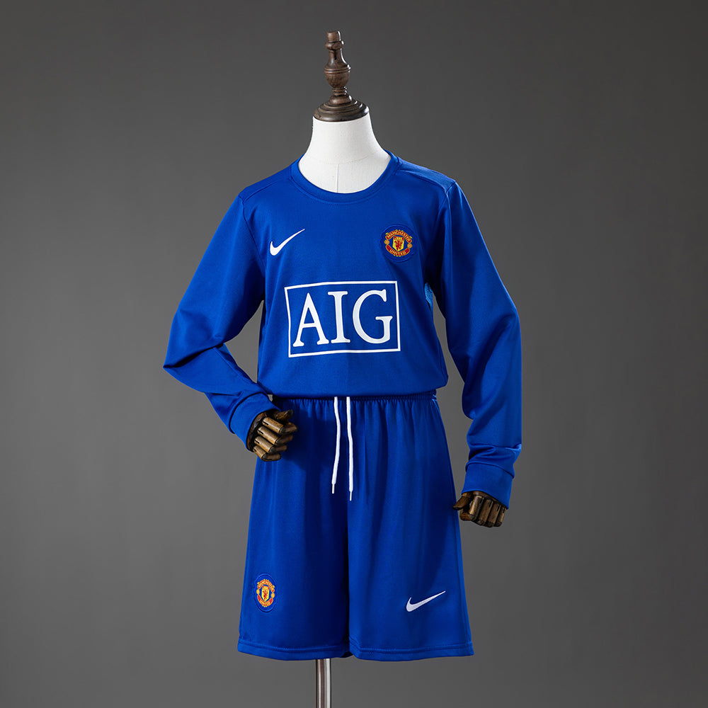 Manchester United Secundária Terceira Infantil Kit Retrô Manga Longa Camisa 08/09