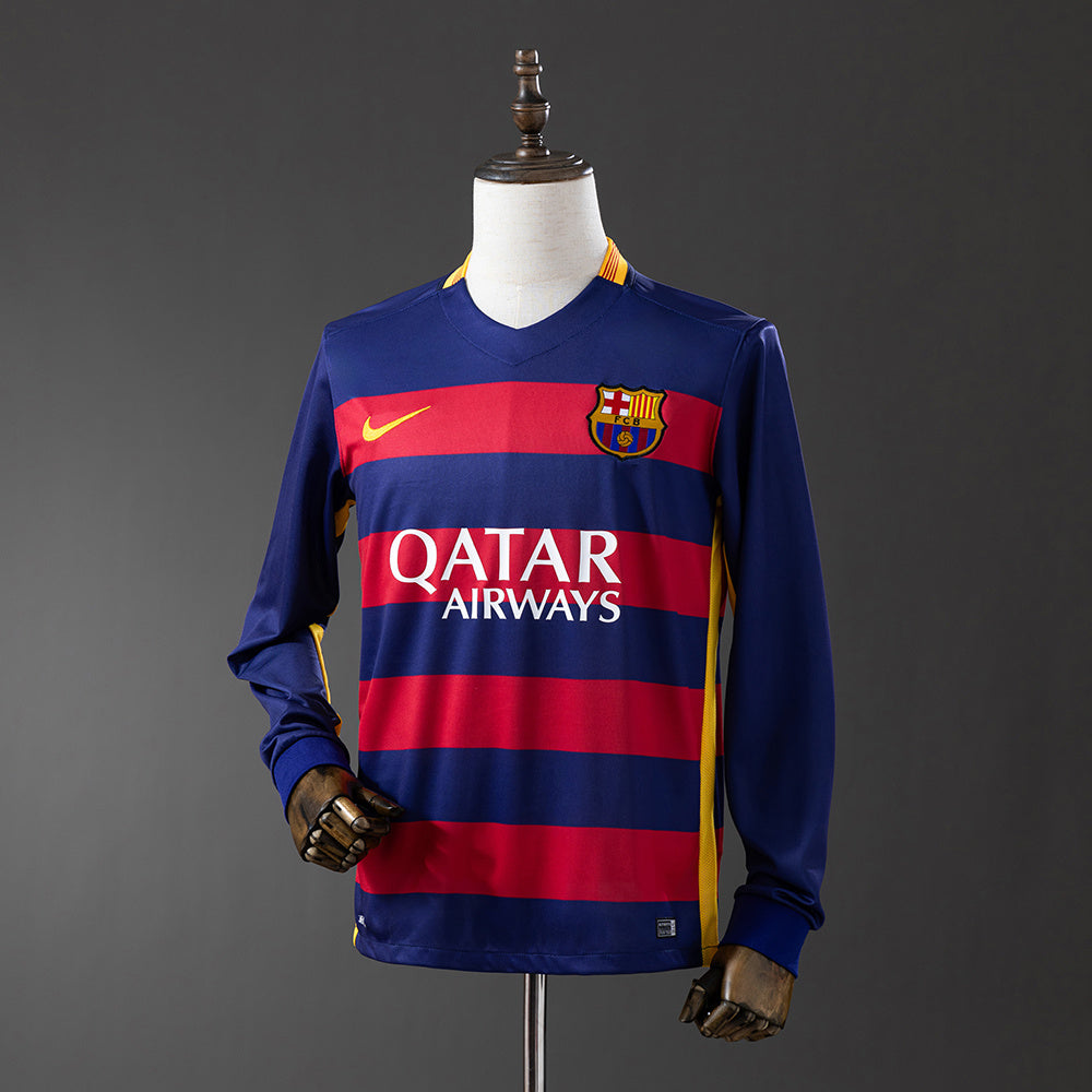 Barcelona Principal Retrô Manga Longa Camisa 15/16