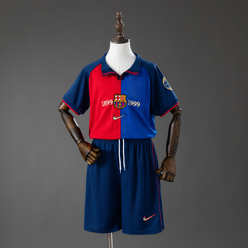 Barcelona 100th Infantil Kit Retrô Aniversário Camisa 2028
