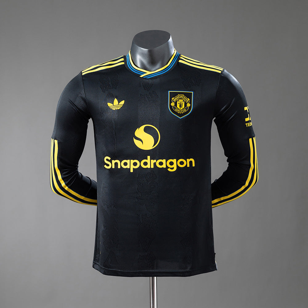 Manchester United Secundária Terceira Versão Jogador Manga Longa Camisa 25/26