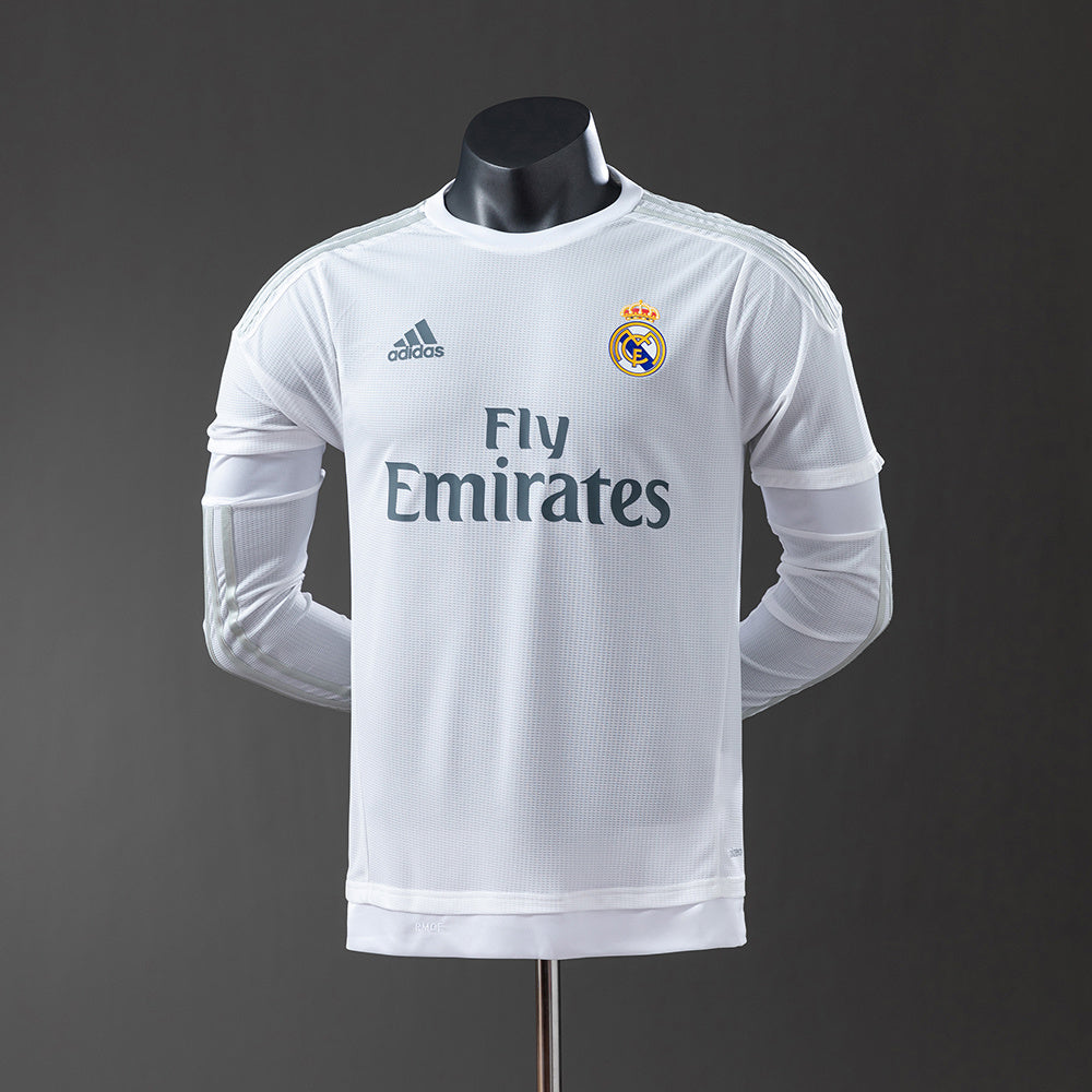 Real Madrid Principal Retrô Manga Longa Versão Jogador Camisa 15/16