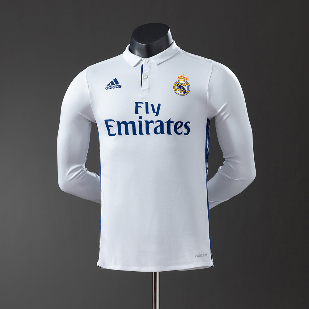 Real Madrid Principal Retrô Manga Longa Versão Jogador Camisa 16/17