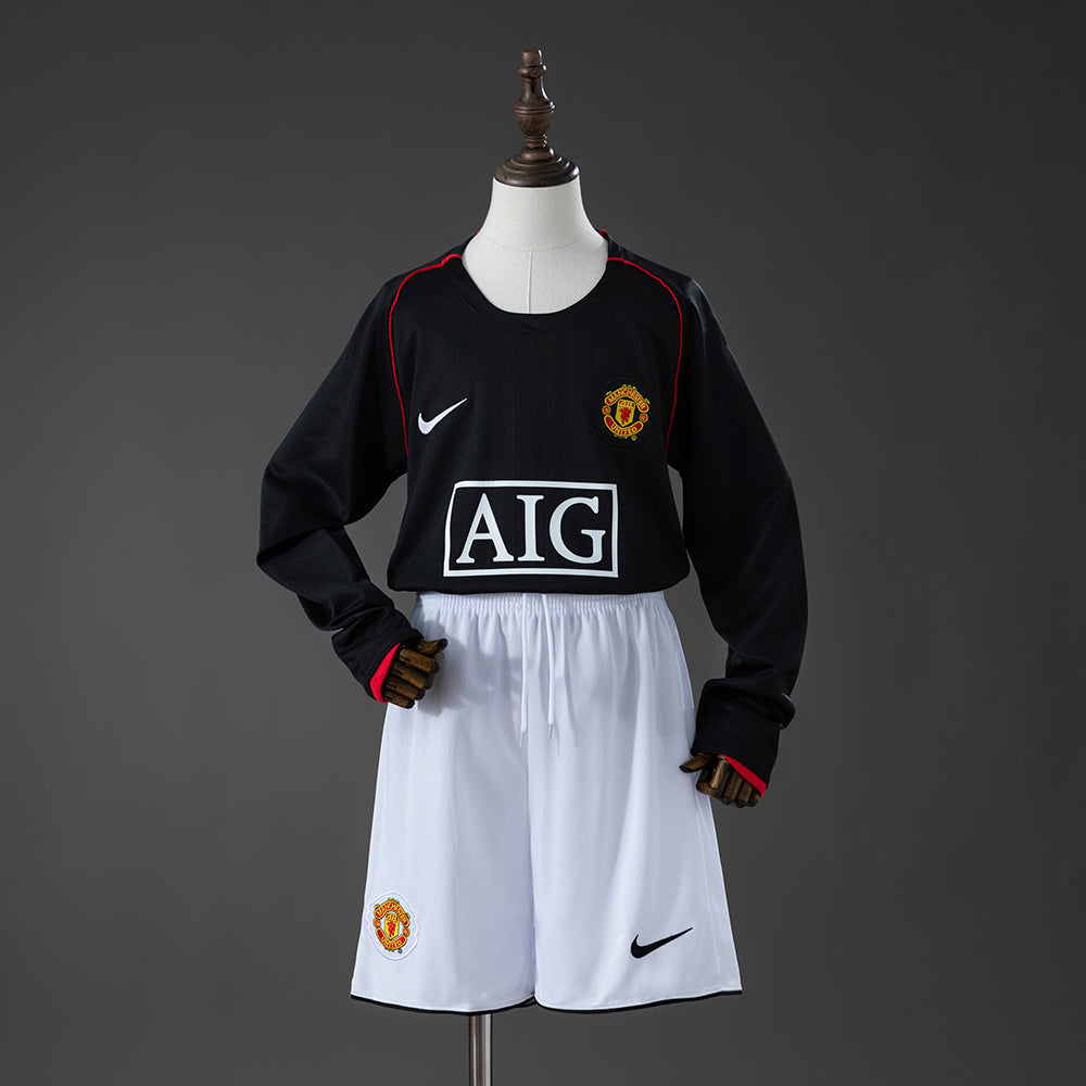 Manchester United Secundária Infantil Kit Retrô Manga Longa Camisa 07/08