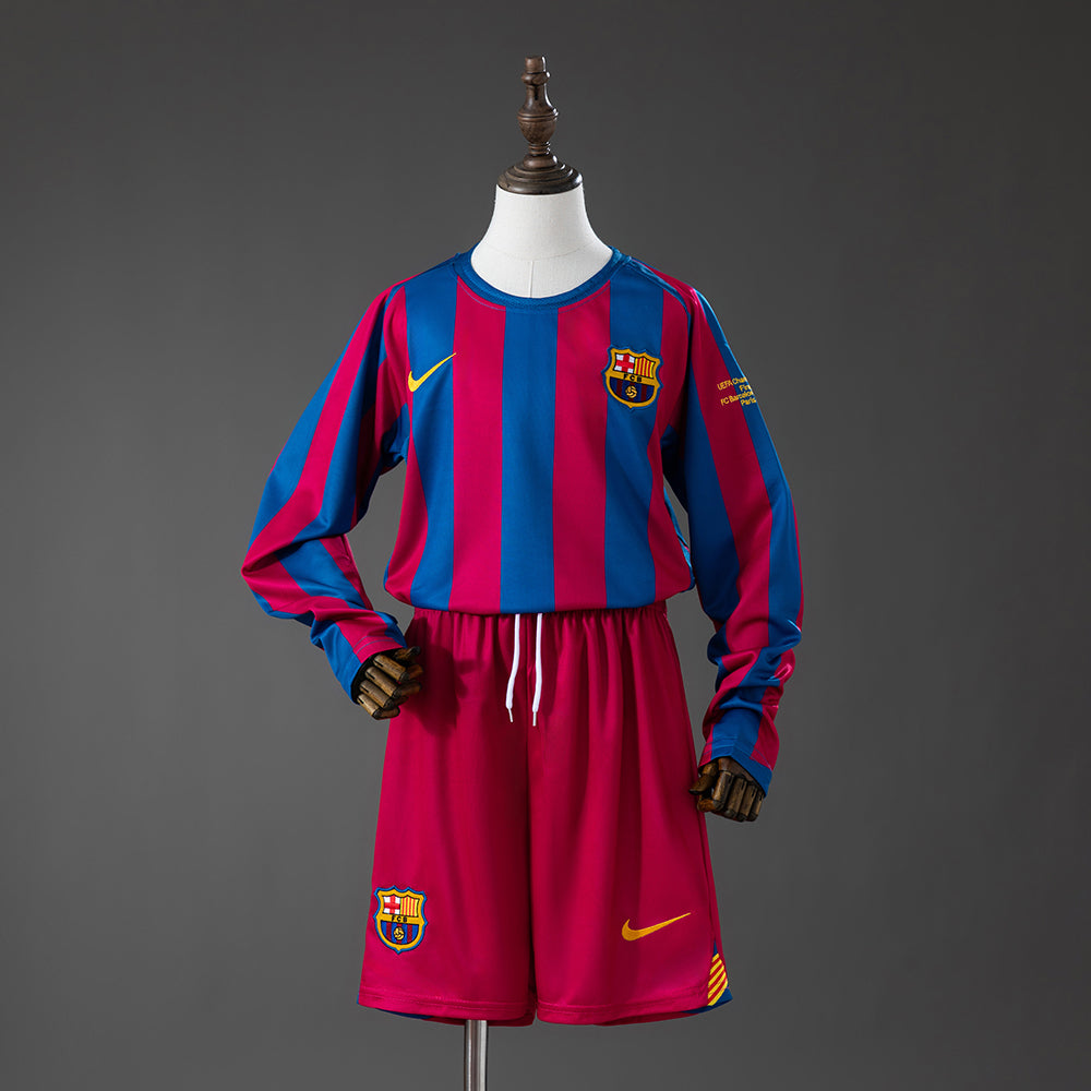 Barcelona Principal Infantil Kit Retrô Manga Longa Camisa 05/06