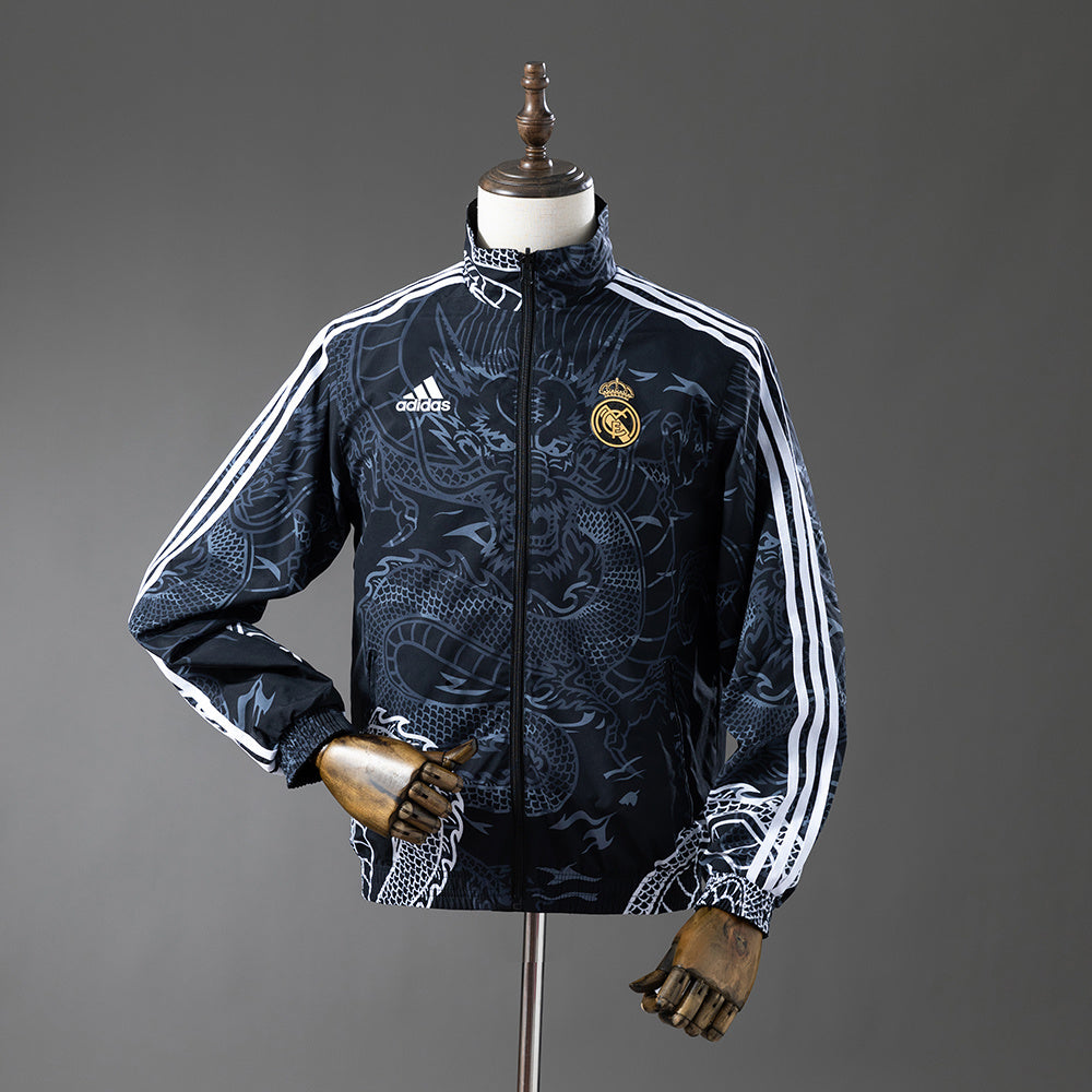 Real Madrid Reversible - Preto&Preto Dragon Corta Vento Jaqueta