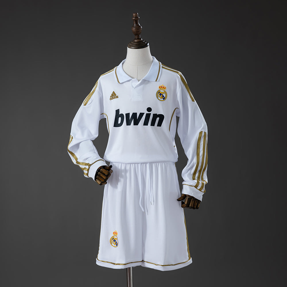 Real Madrid Principal Infantil Kit Retrô Manga Longa Camisa 11/12