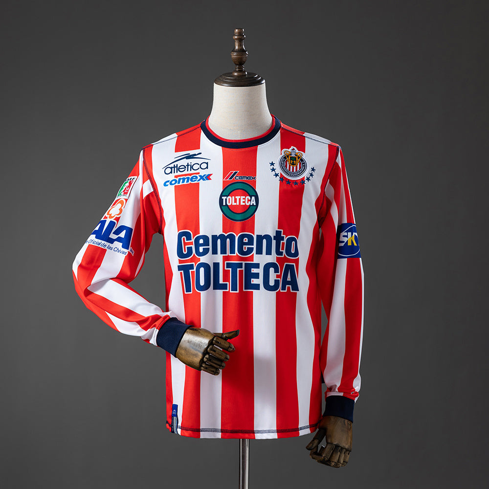 Chivas de Guadalajara Manga Longa Principal Retrô Camisa 02/03