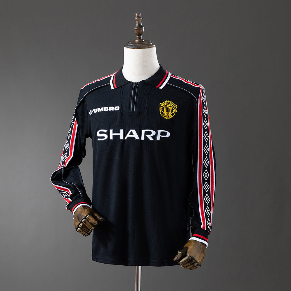 Manchester United Preto Retrô Manga Longa Camisa 98/99