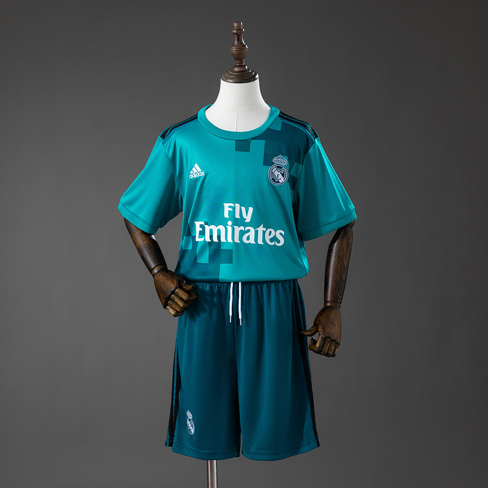 Real Madrid Secundária Terceira Infantil Kit Retrô Camisa 17/18