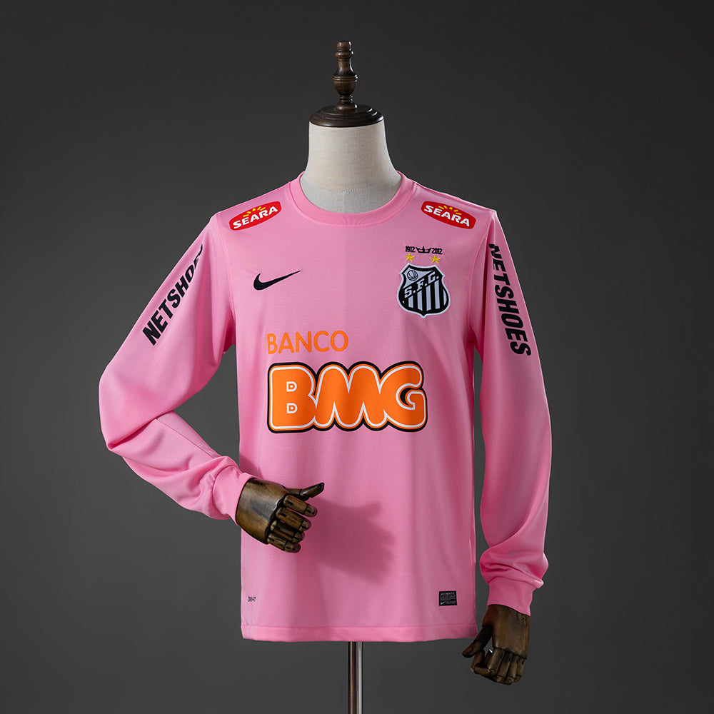 Santos Rosa Retrô Manga Longa Camisa 12/13