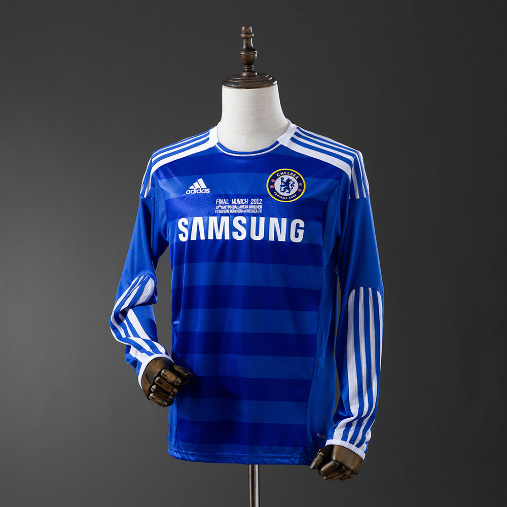 Chelsea UEFA Champions Principal Retrô Manga Longa Camisa 11/12