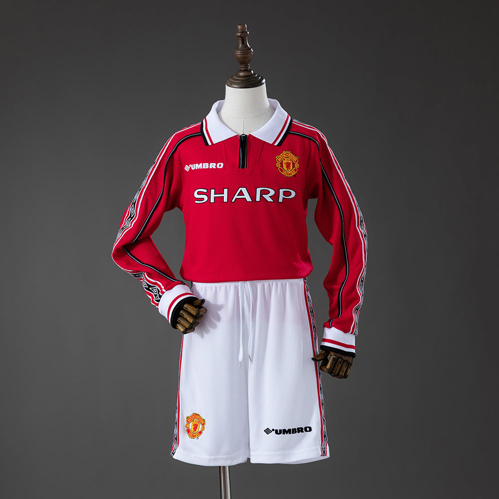 Manchester United Principal Infantil Kit Retrô Manga Longa Camisa 98/99