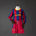 Barcelona Principal Infantil Kit Retrô Manga Longa Camisa 10/11