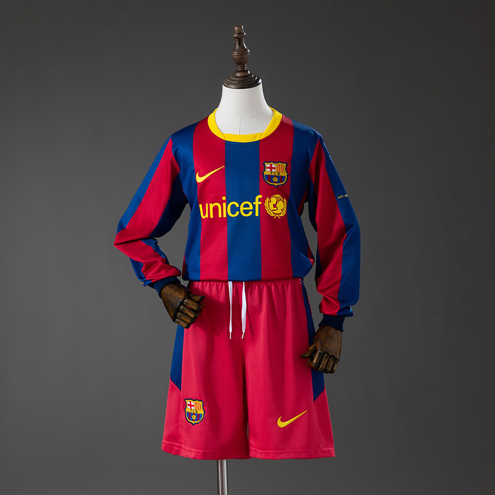 Barcelona Principal Infantil Kit Retrô Manga Longa Camisa 10/11