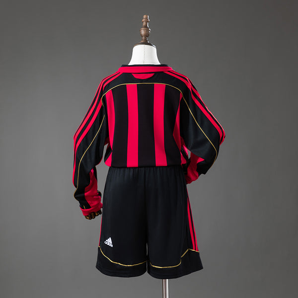AC Milan Principal Infantil Kit Retrô Manga Longa Camisa 06/07